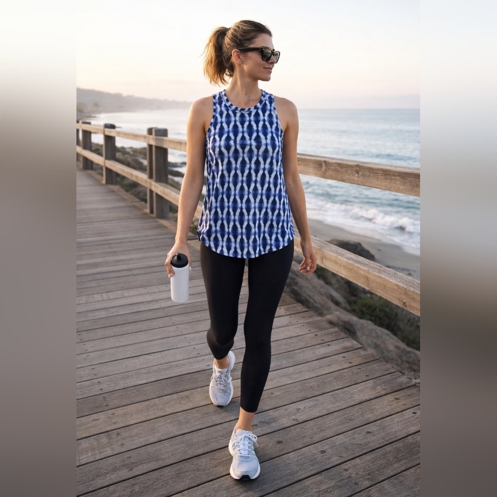 Athleta Sleeveless Modal Blend Swing Tank – Blue Shibori Print – Size M